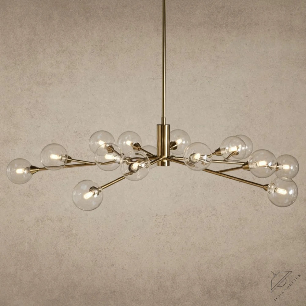 ichandelier Apollo Round Chandelier with clear glass globes and brass finish, modern sputnik design