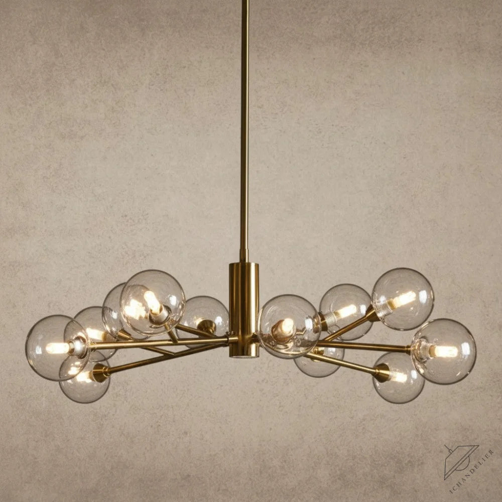 ichandelier Apollo 36/47/59 inch brass chandelier with clear glass globe shades and exposed bulbs