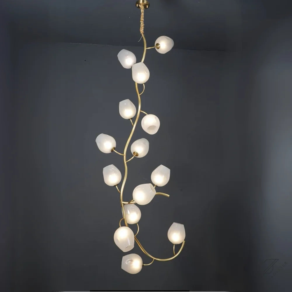 Artistic Glass Lampshade Chandelier with Branches Design for High Ceilings