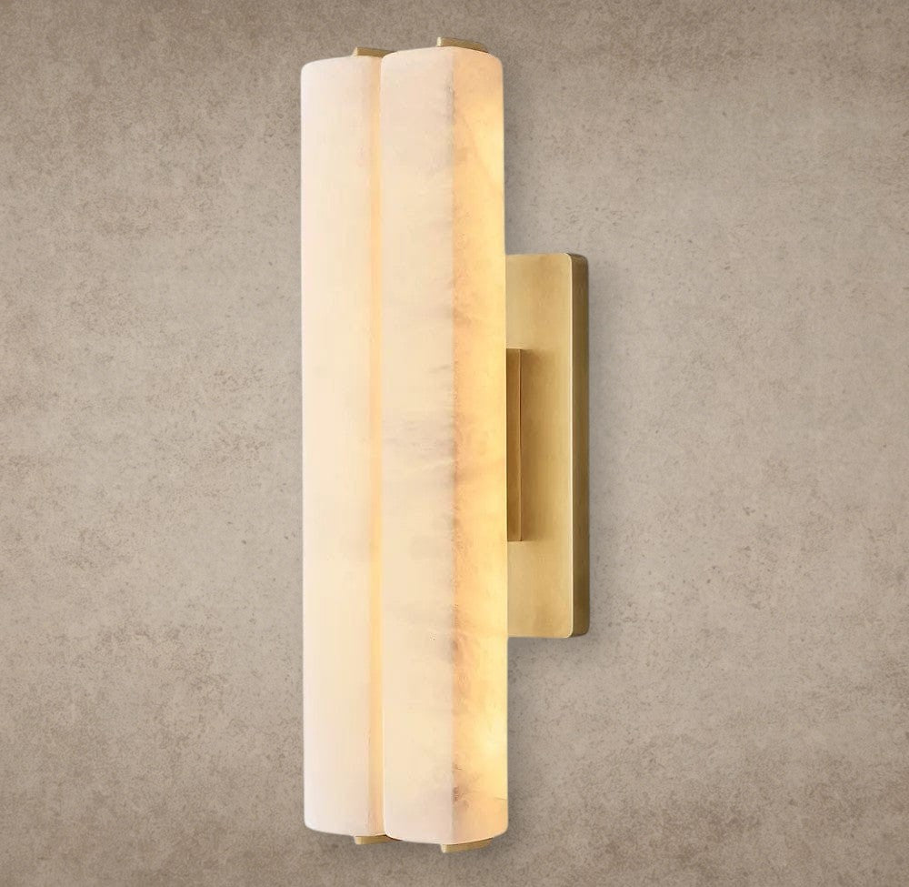 19" / Brass Audubon Alabaster Double Sconce