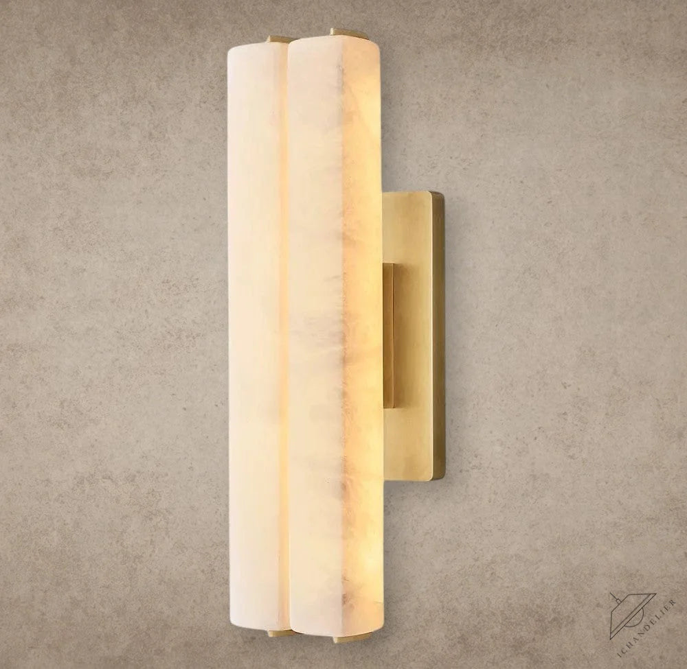 19" / Brass Audubon Alabaster Double Sconce