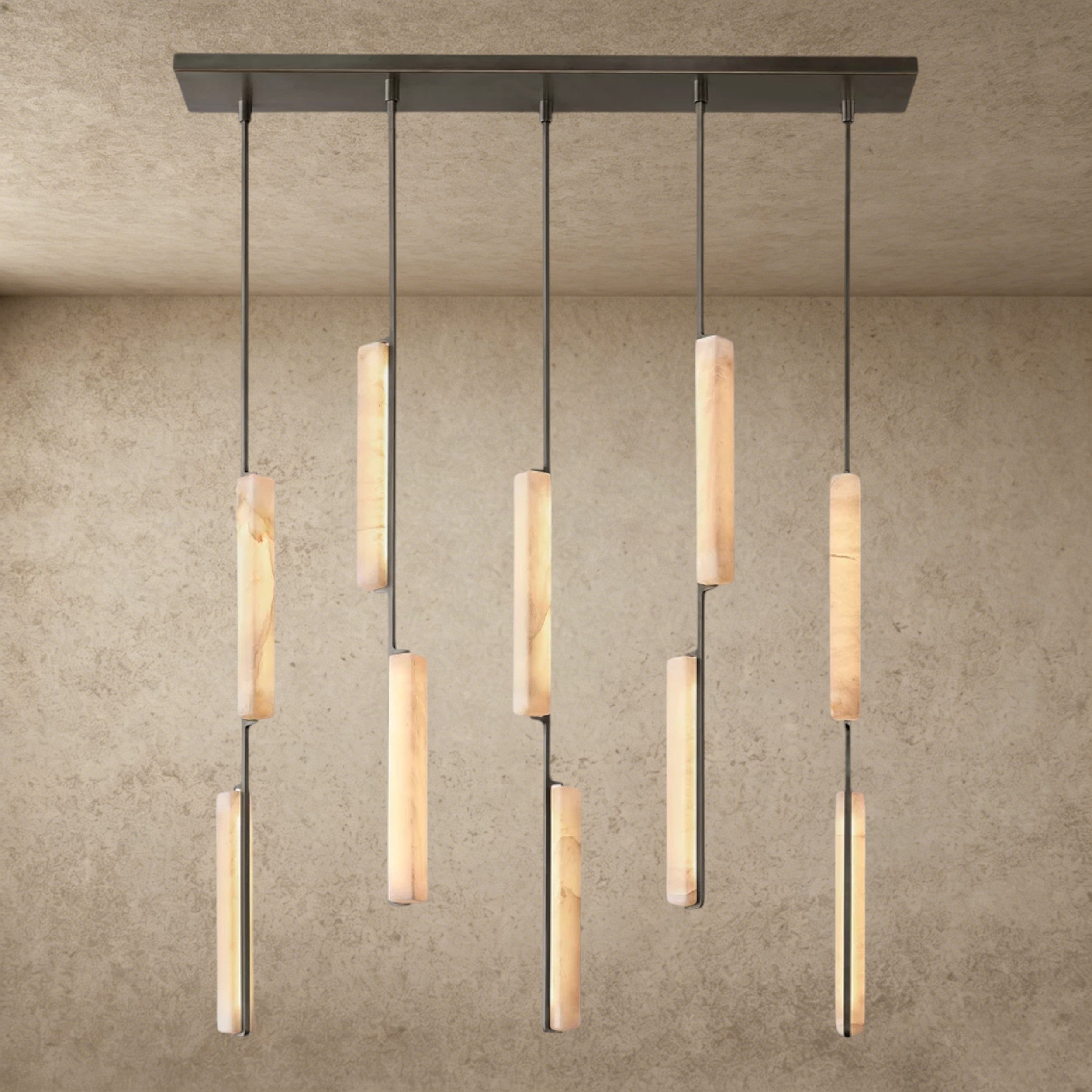 Bronze Audubon Alabaster Linear Chandelier 54"