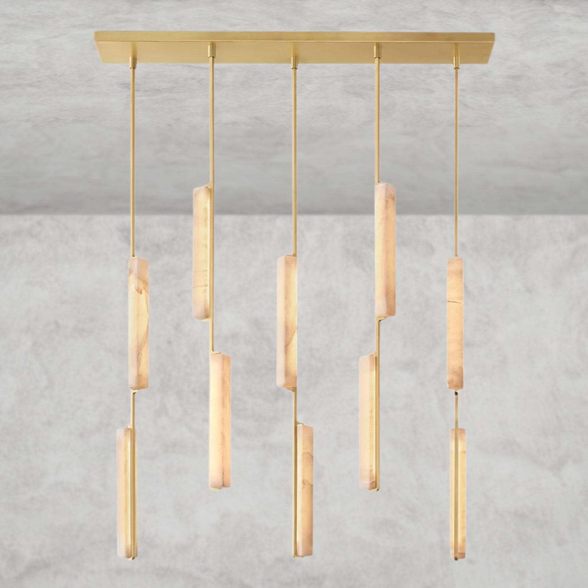 Brass Audubon Alabaster Linear Chandelier 54"