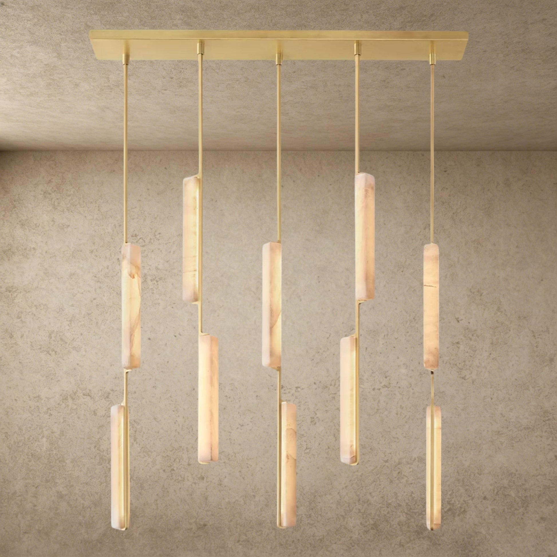 Brass Audubon Alabaster Linear Chandelier 54"