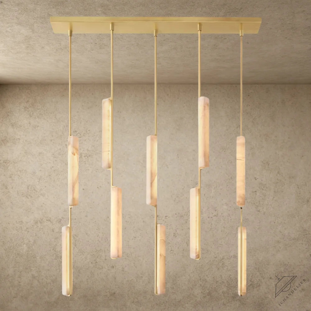 Brass Audubon Alabaster Linear Chandelier 54"