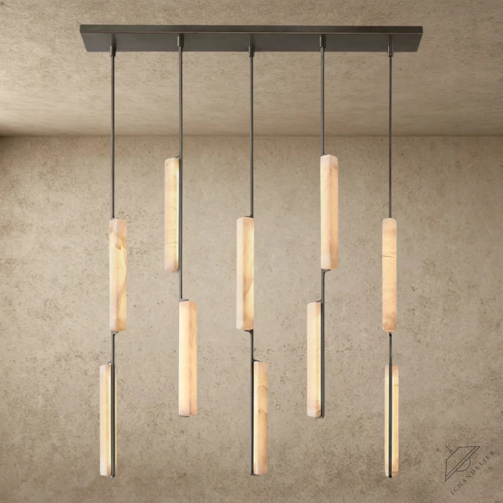Bronze Audubon Alabaster Linear Chandelier 54"