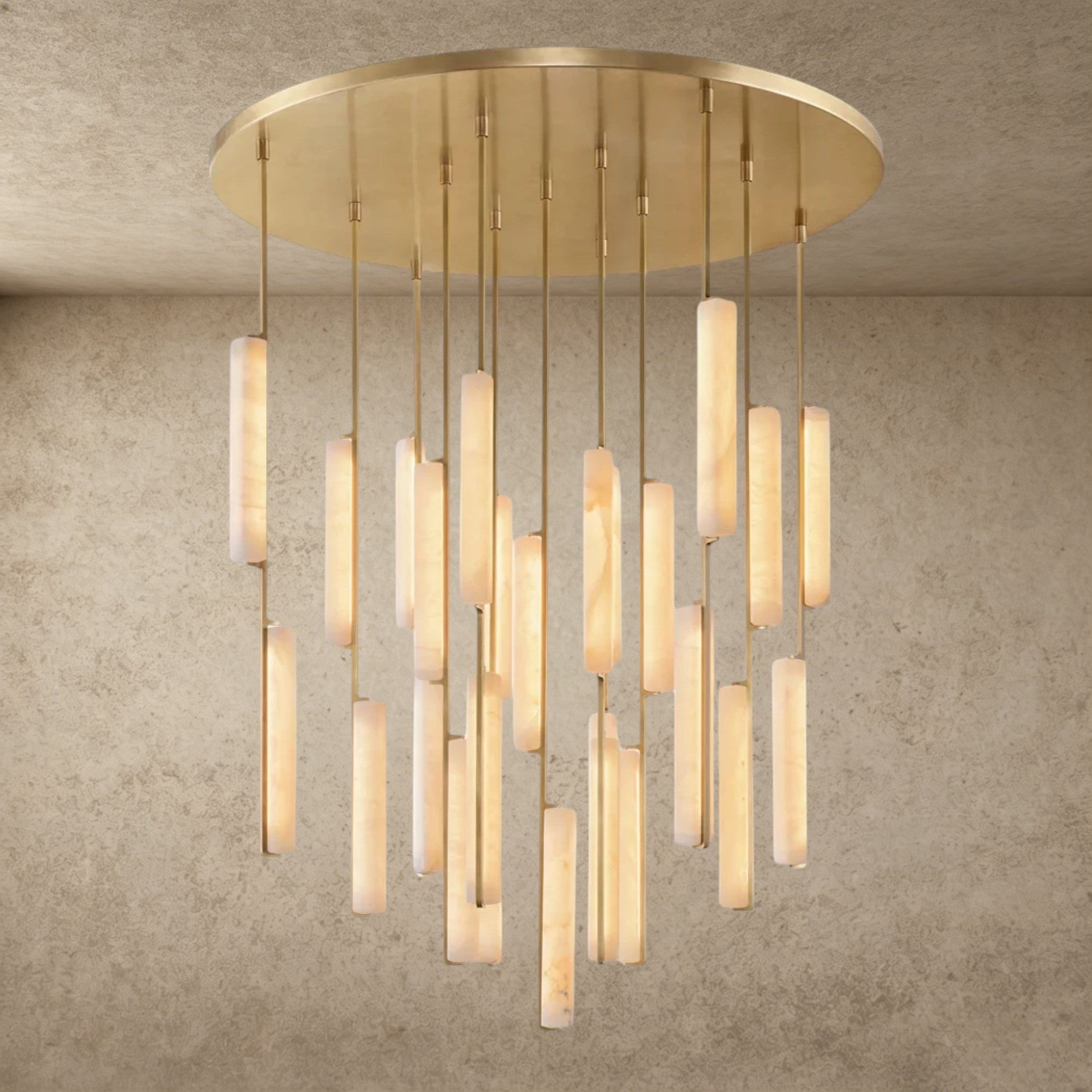56" / Brass Audubon Alabaster Round Chandelier 24", 40", 56"