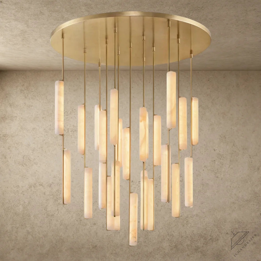 56" / Brass Audubon Alabaster Round Chandelier 24", 40", 56"