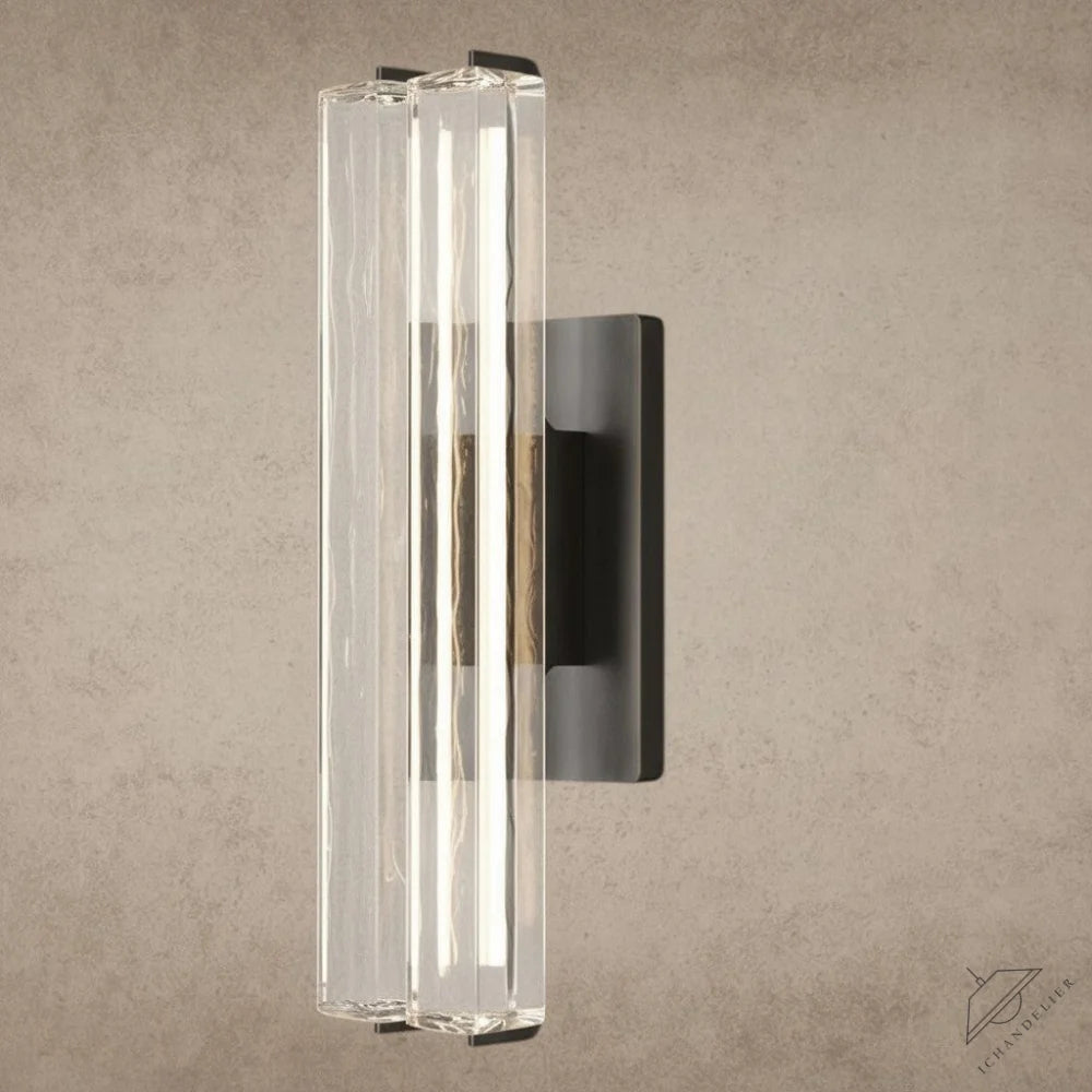 ichandelier Audubon Crystal Double Sconce, modern vertical clear glass and dark metal wall light