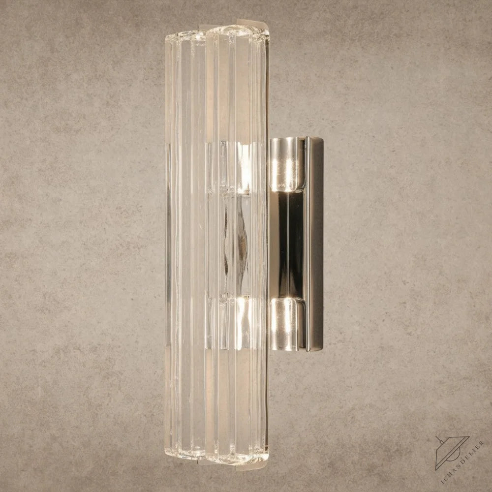 ichandelier Audubon Crystal Double Sconce, modern clear glass wall light with polished nickel hardware