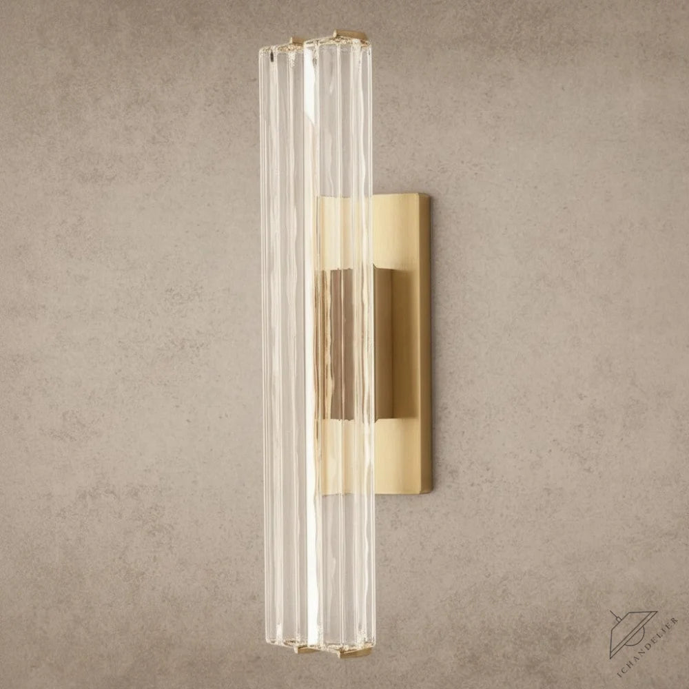 ichandelier Audubon Crystal Double Sconce, vertical ribbed glass and brass wall light