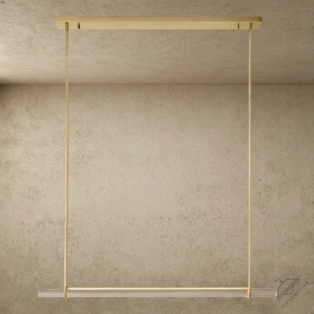 ichandelier Audubon Crystal Linear Single Bar Chandelier, modern brass finish, white glass shade, minimalist design
