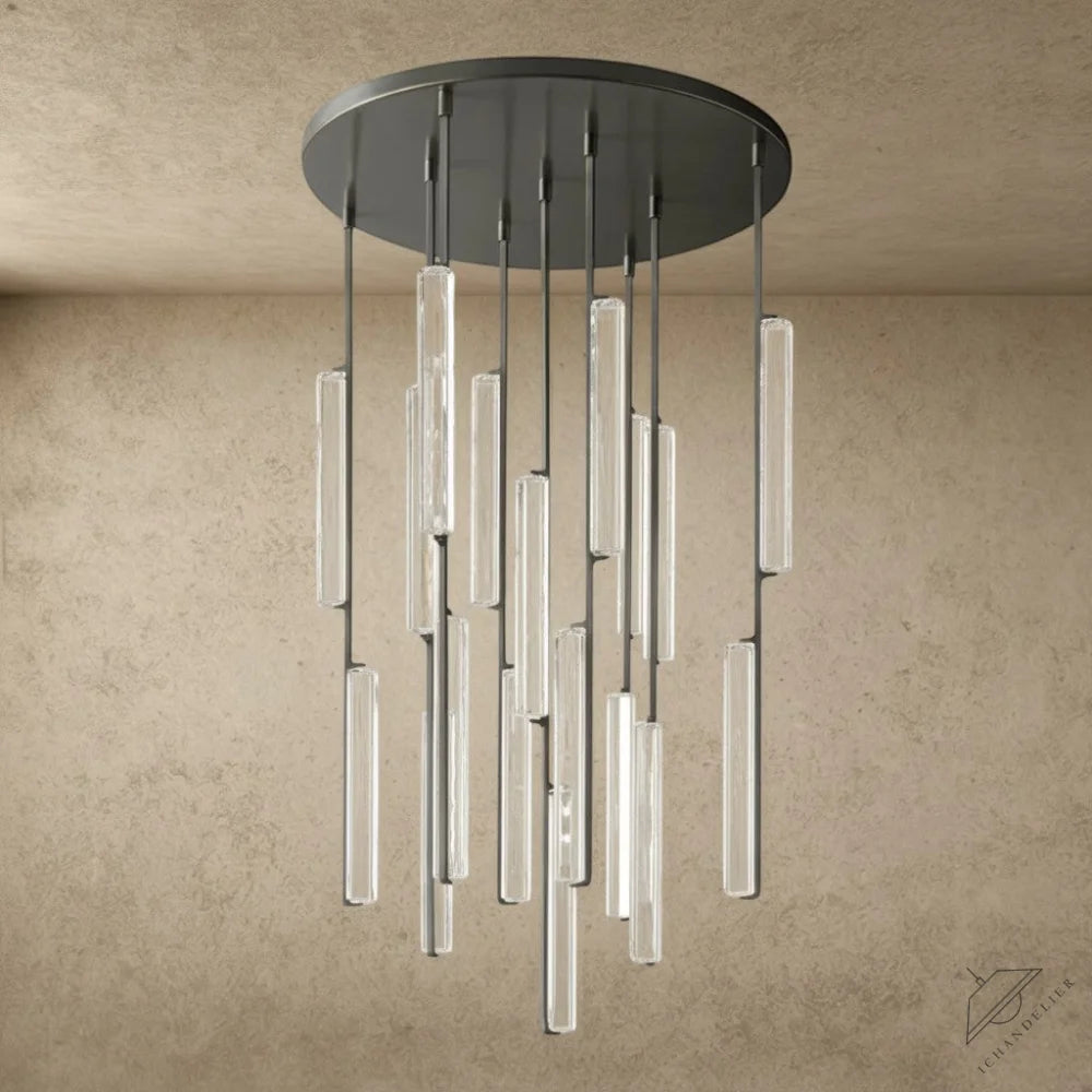 ichandelier Audubon Crystal Round Chandelier, modern pendant light with clear crystal rods and warm LED illumination, 24/40/56 inch sizes