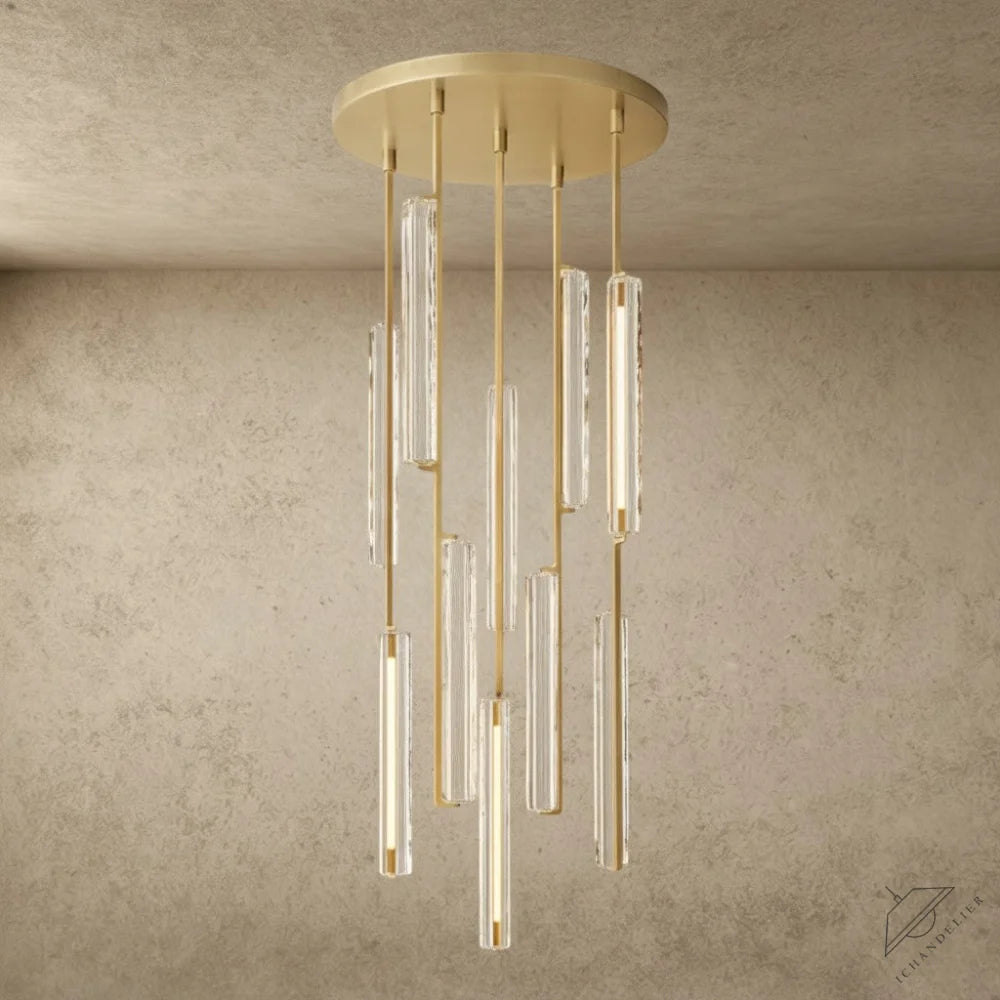 ichandelier Audubon Crystal Round Chandelier, 24/40/56 inch, modern brass finish, glass rods