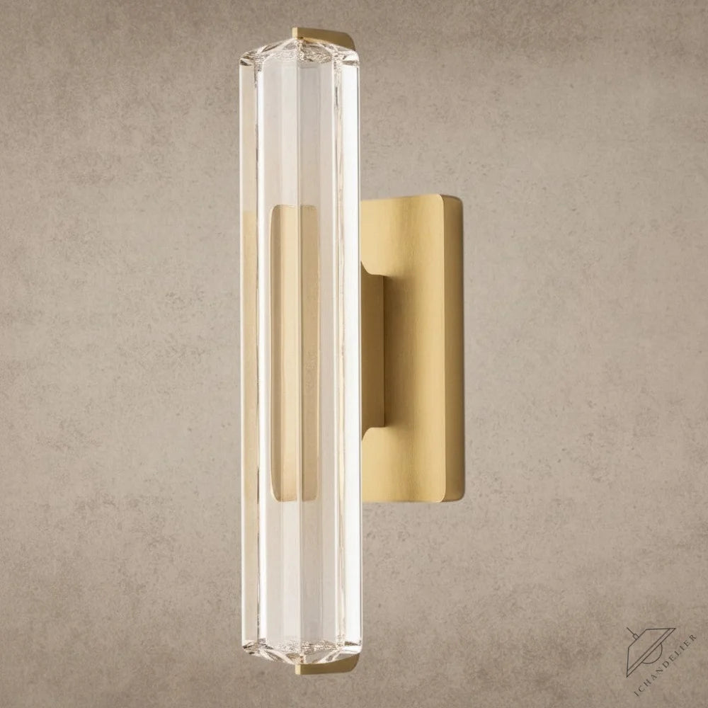 ichandelier Audubon Crystal Single Sconce 现代风格黄铜壁灯，带有透明水晶灯柱。