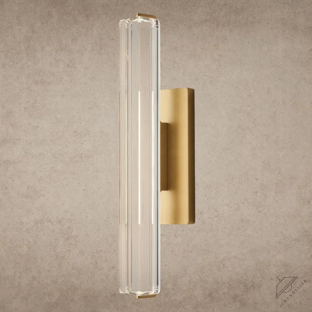 ichandelier Audubon Crystal Single Sconce 现代黄铜壁灯，带透明纹理玻璃灯罩。