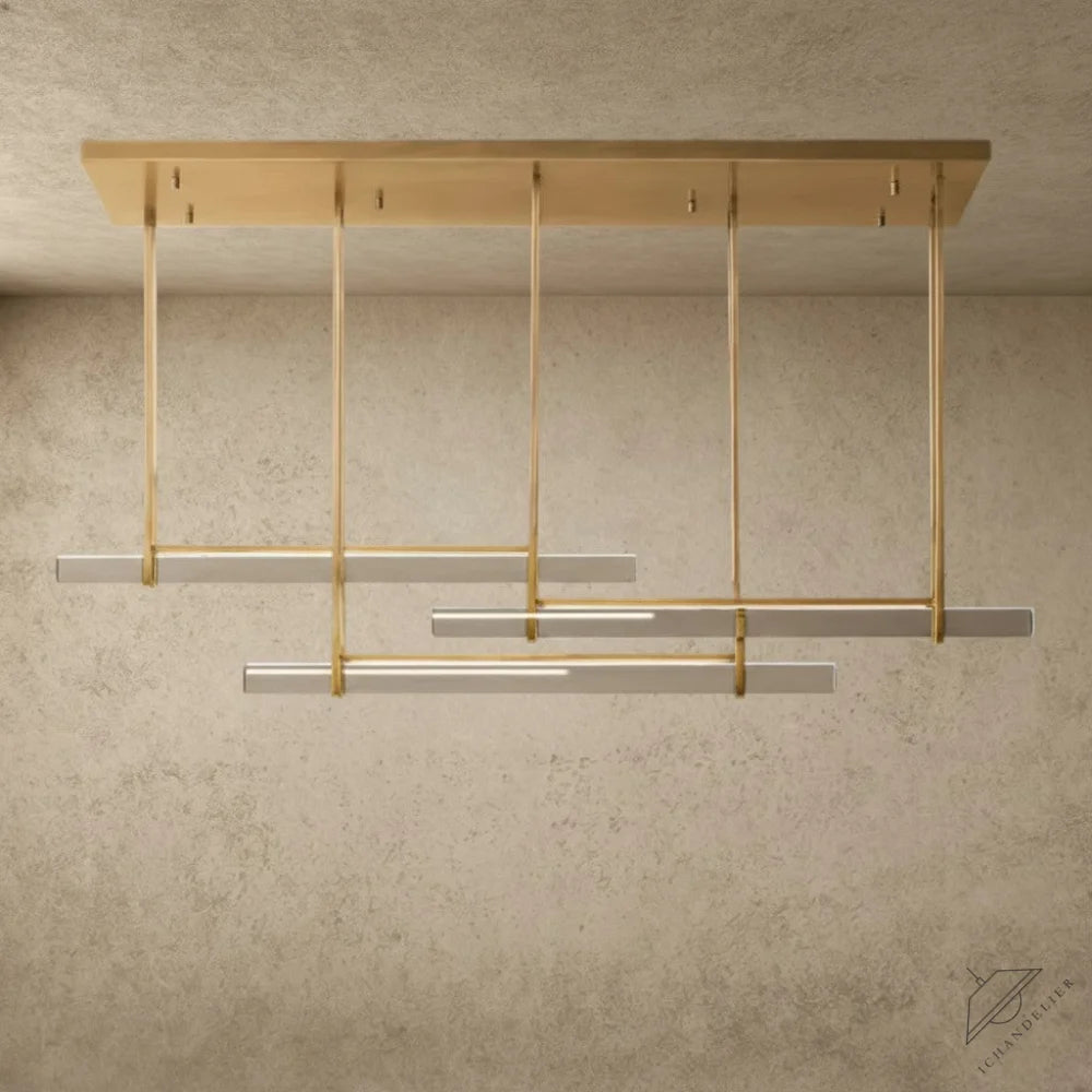 ichandelier Audubon Crystal Triple Bar Linear Chandelier 60 inch, 72 inch, brass finish, modern design