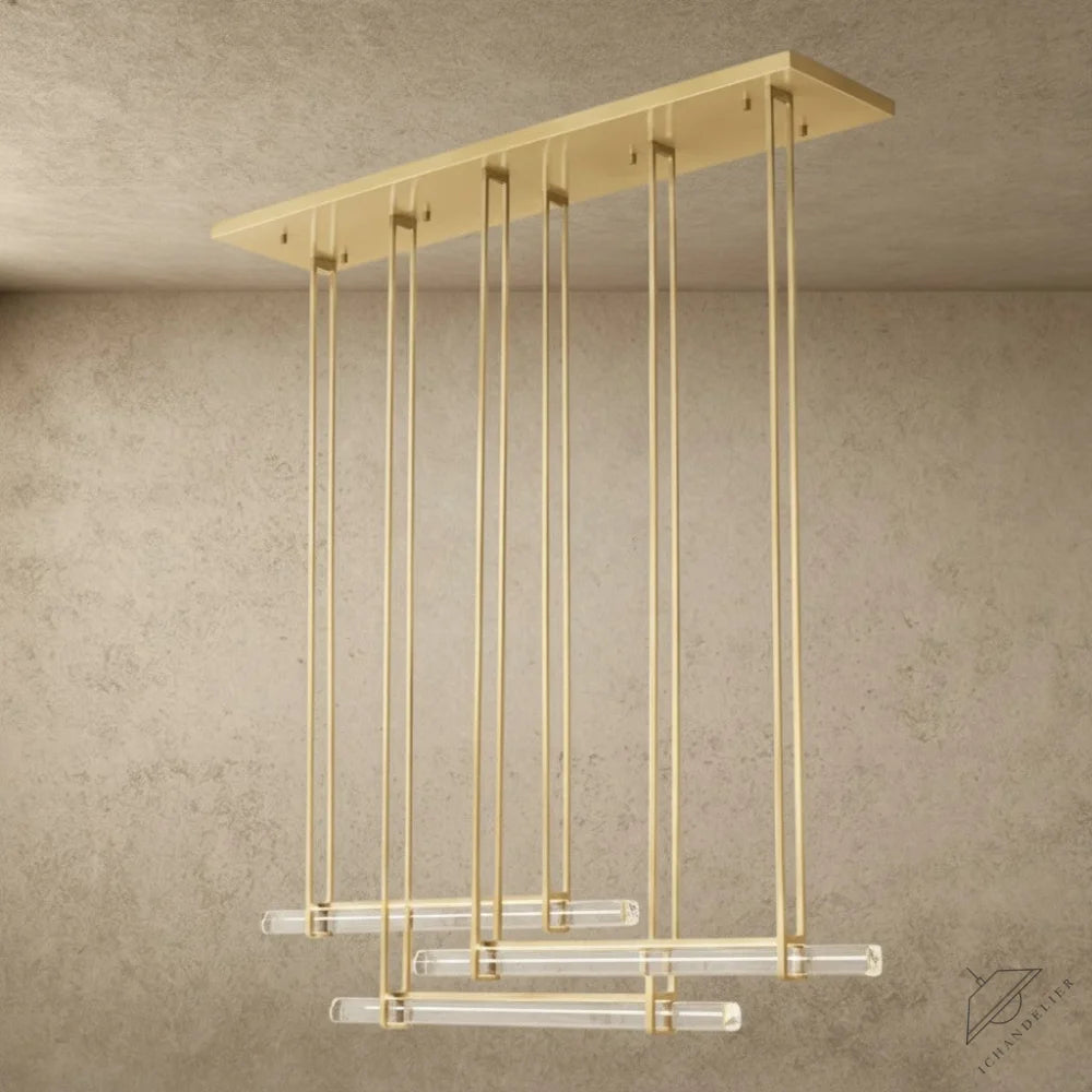 ichandelier Audubon Crystal Triple Bar Linear Chandelier, modern brass finish with clear crystal accents, 60 or 72 inch