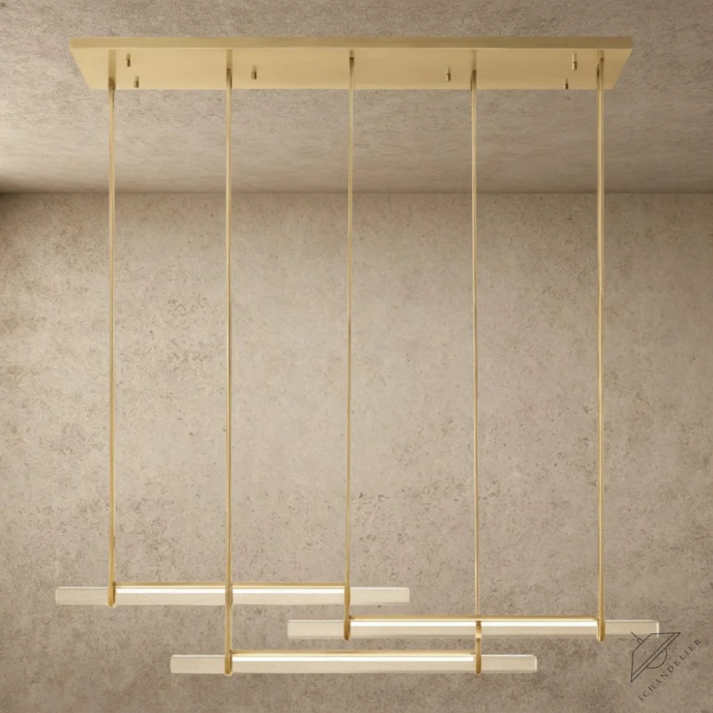ichandelier Audubon Crystal Triple Bar Linear Chandelier, 60/72 inch, brass finish, modern design, crystal accents