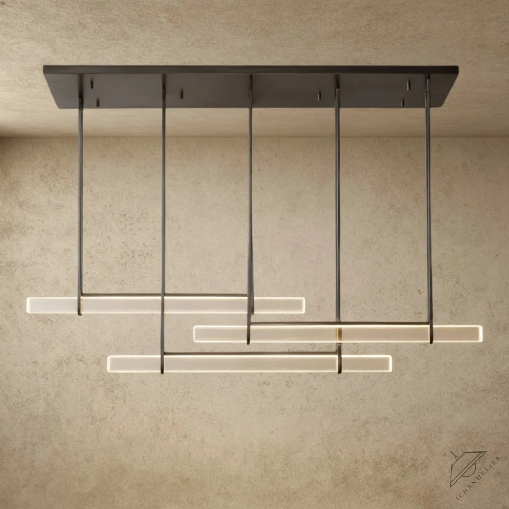 ichandelier Audubon Crystal Triple Bar Linear Chandelier 60 inch, 72 inch, modern linear pendant light with crystal accents