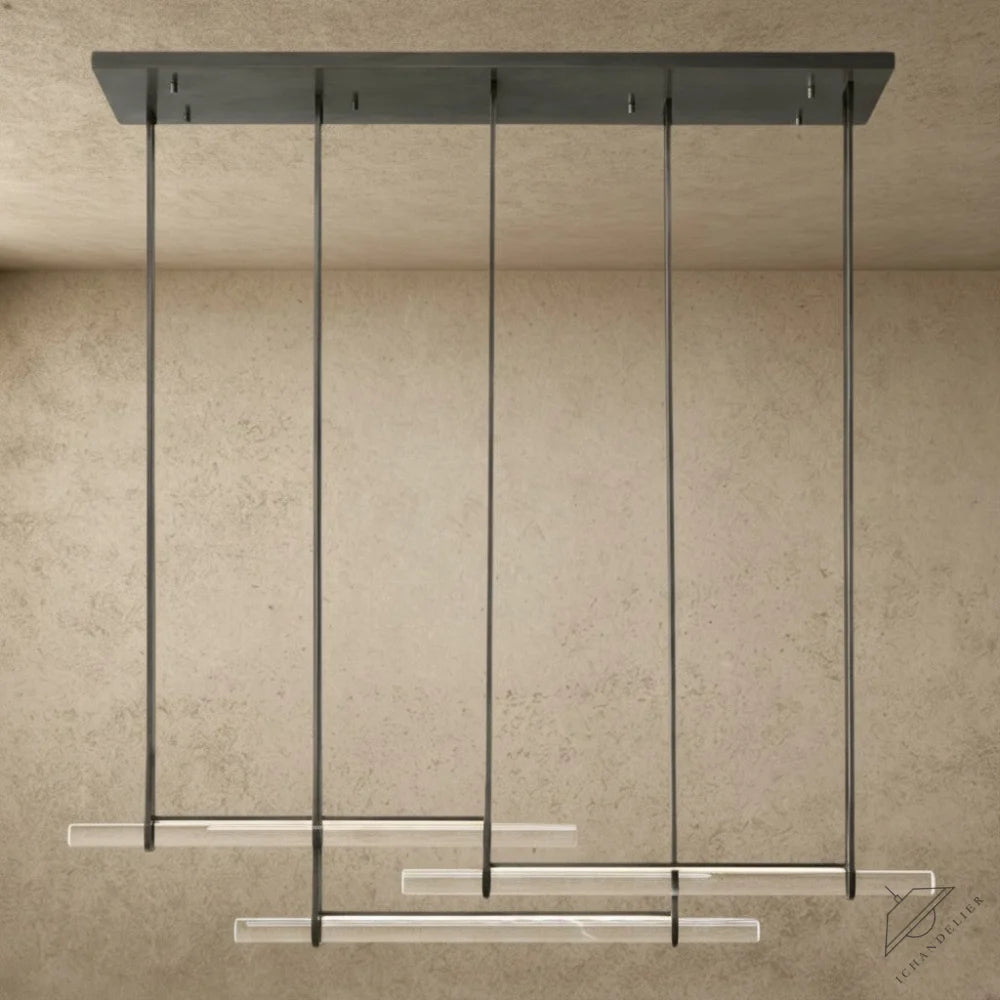 ichandelier Audubon Crystal Triple Bar Linear Chandelier, 60/72 inch, modern, clear crystal bars, dark metal frame