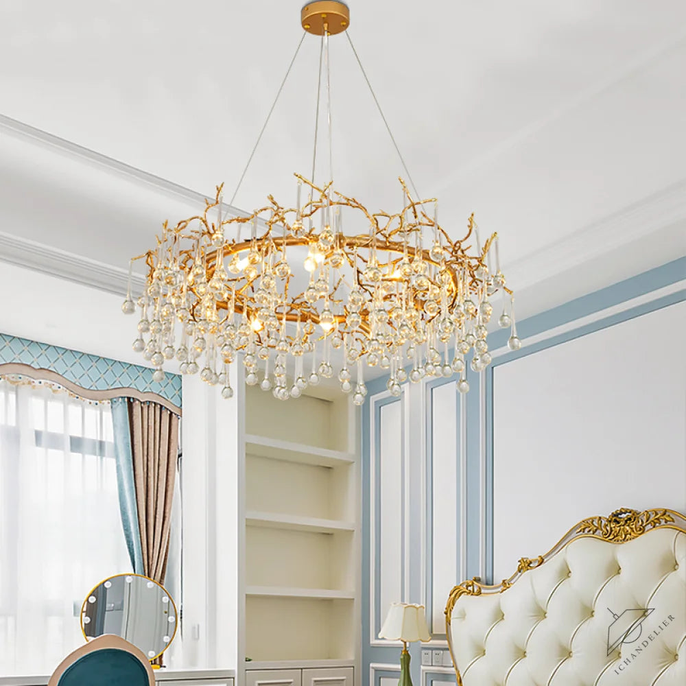 Avis Clear Crystal Ring Branch Chandelier - Ineffable Lighting