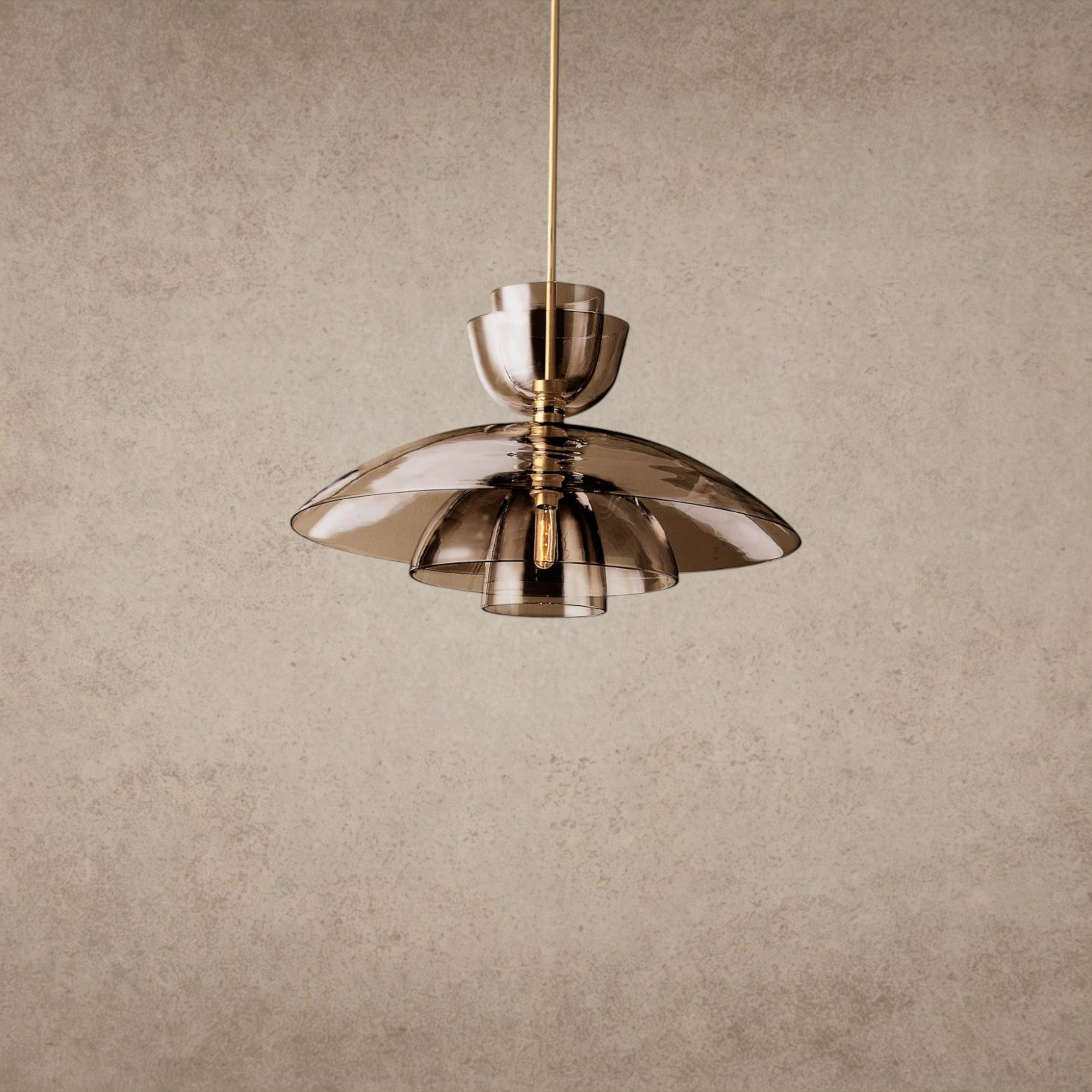 Brass / Amber Glass Blom Cloche Grand Pendant