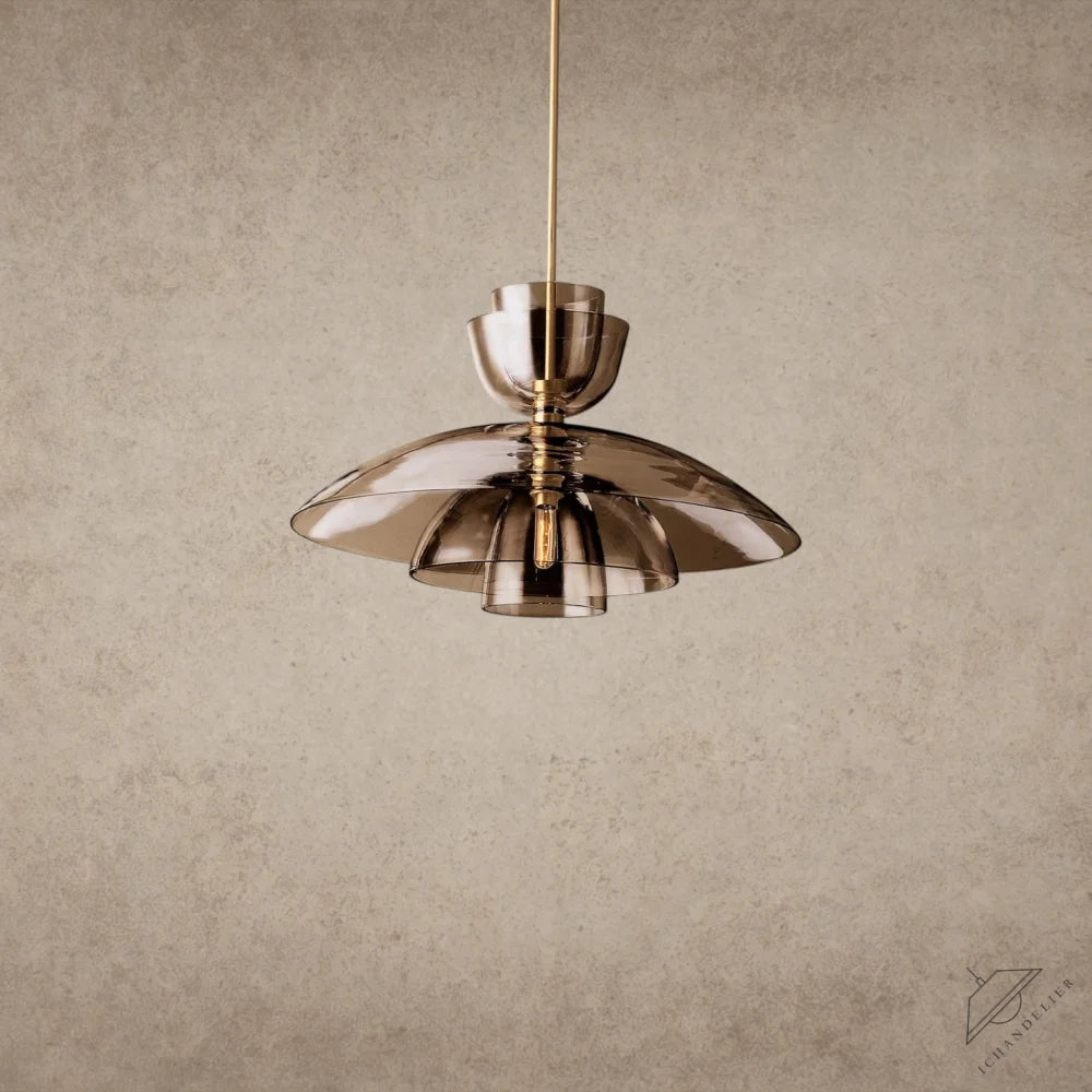 Brass / Amber Glass Blom Cloche Grand Pendant