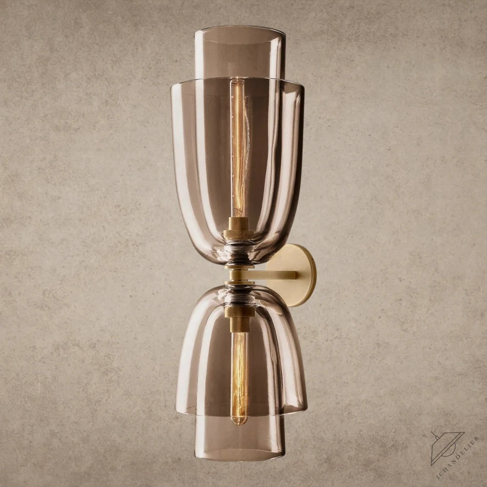 Brass / Amber Glass Blom Glass Cloche Grand Sconce