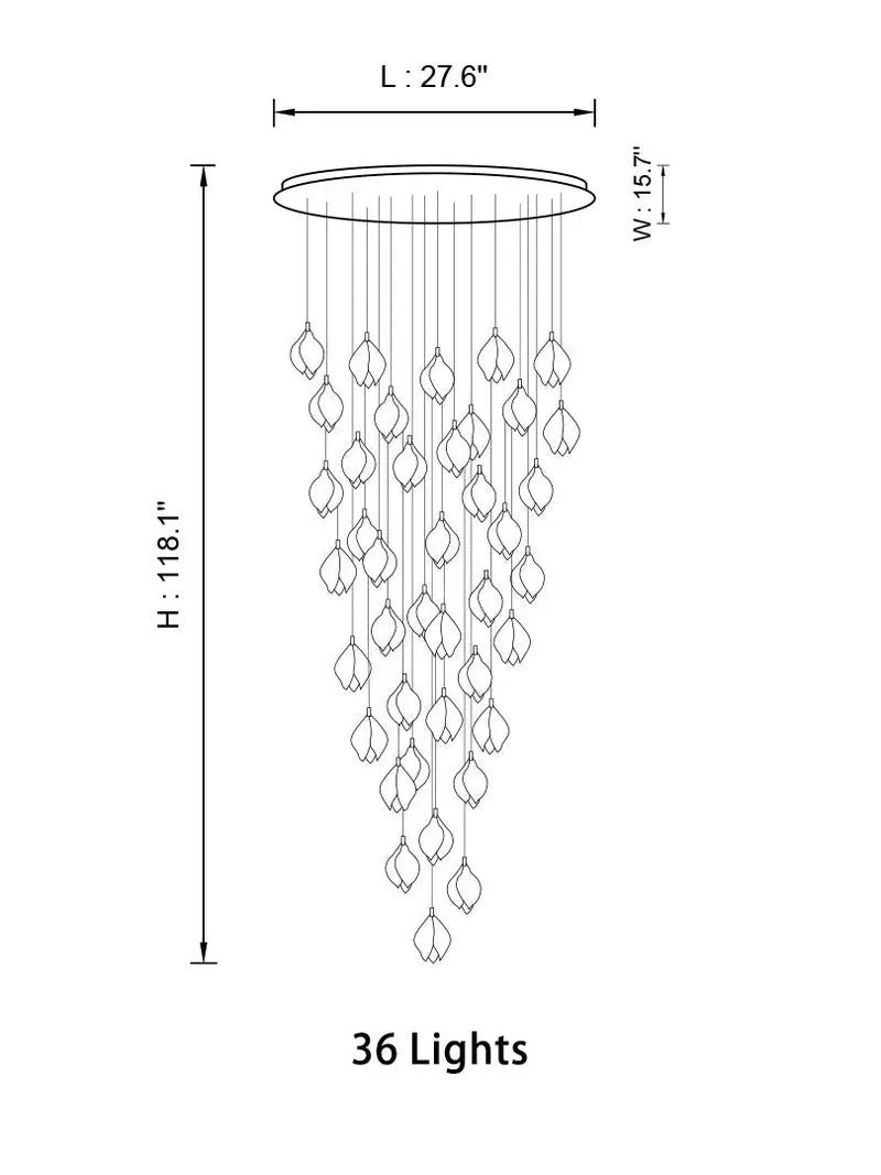 36 Lights | Ellipse style / Emitting warm white lighting Bloom Chandelier 26/ 36/ 56/ 66/ 96 Lights