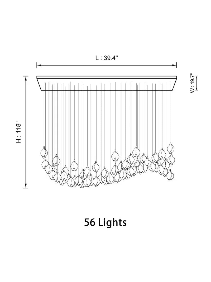 56 Lights | Waving style / Emitting warm white lighting Bloom Chandelier 26/ 36/ 56/ 66/ 96 Lights