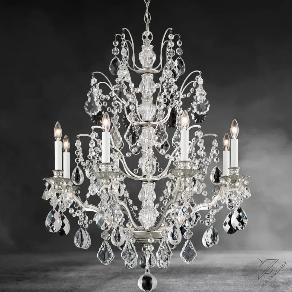 Antique Silver Bordeaux Crystal Chandelier 28"
