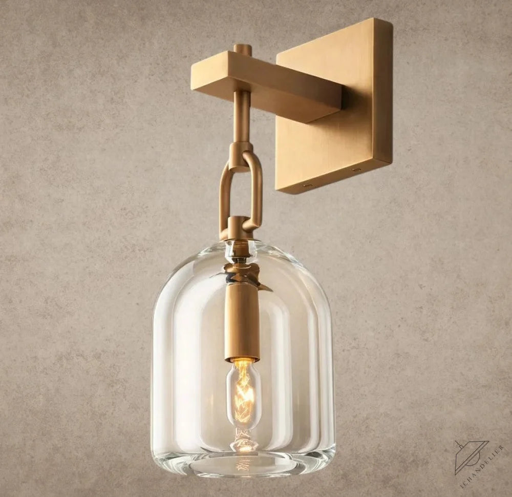 ichandelier Botanist Cloche Sconce, 1 灯, 透明玻璃灯罩, 黄铜灯座, 现代壁灯
