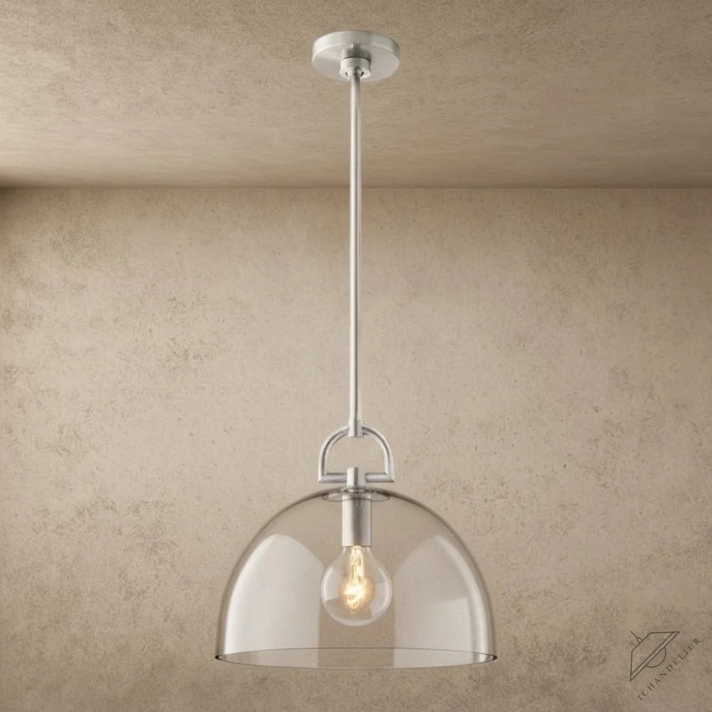 ichandelier Botanist Dome Pendant, clear glass shade, brushed nickel finish, single exposed bulb
