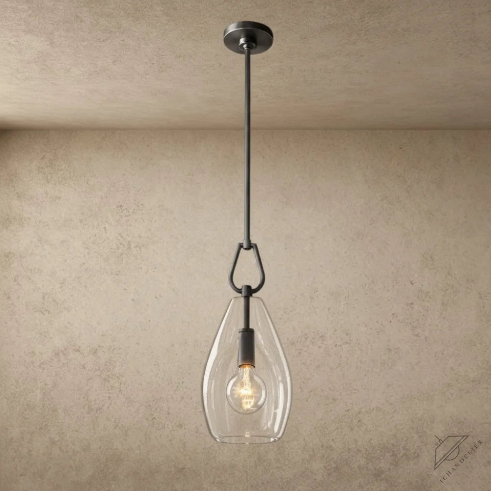 ichandelier Botanist Flute Pendant, clear glass shade with ribbed detail, dark bronze finish, modern farmhouse style