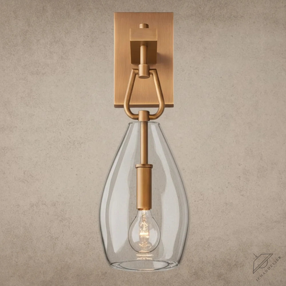 ichandelier Botanist Flute Sconce, brass finish, clear glass shade, modern wall light