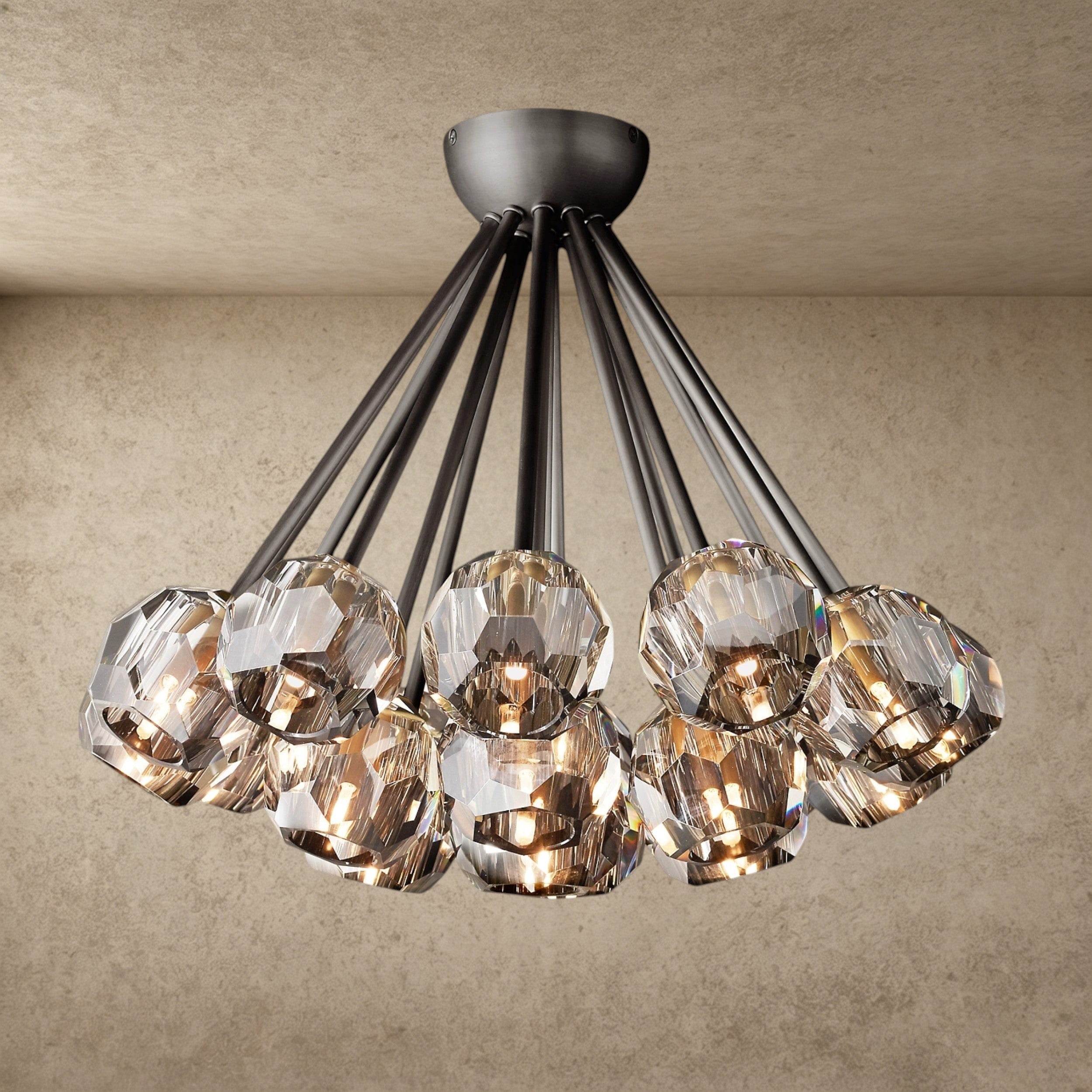 Smoke / Bronze Boule De Clear/ Smoke Cristal Flushmount 24"