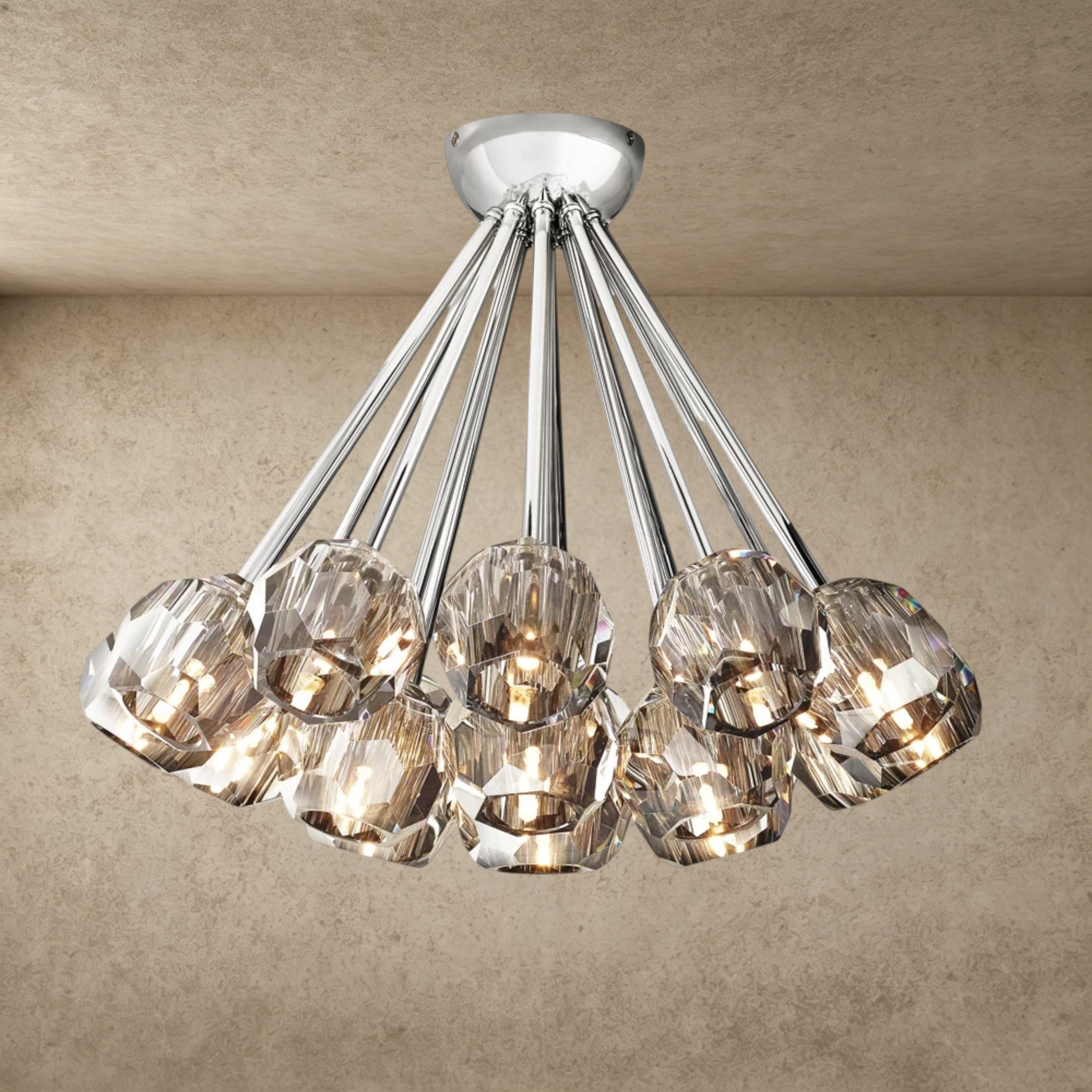 Smoke / Nickle Boule De Clear/ Smoke Cristal Flushmount 24"