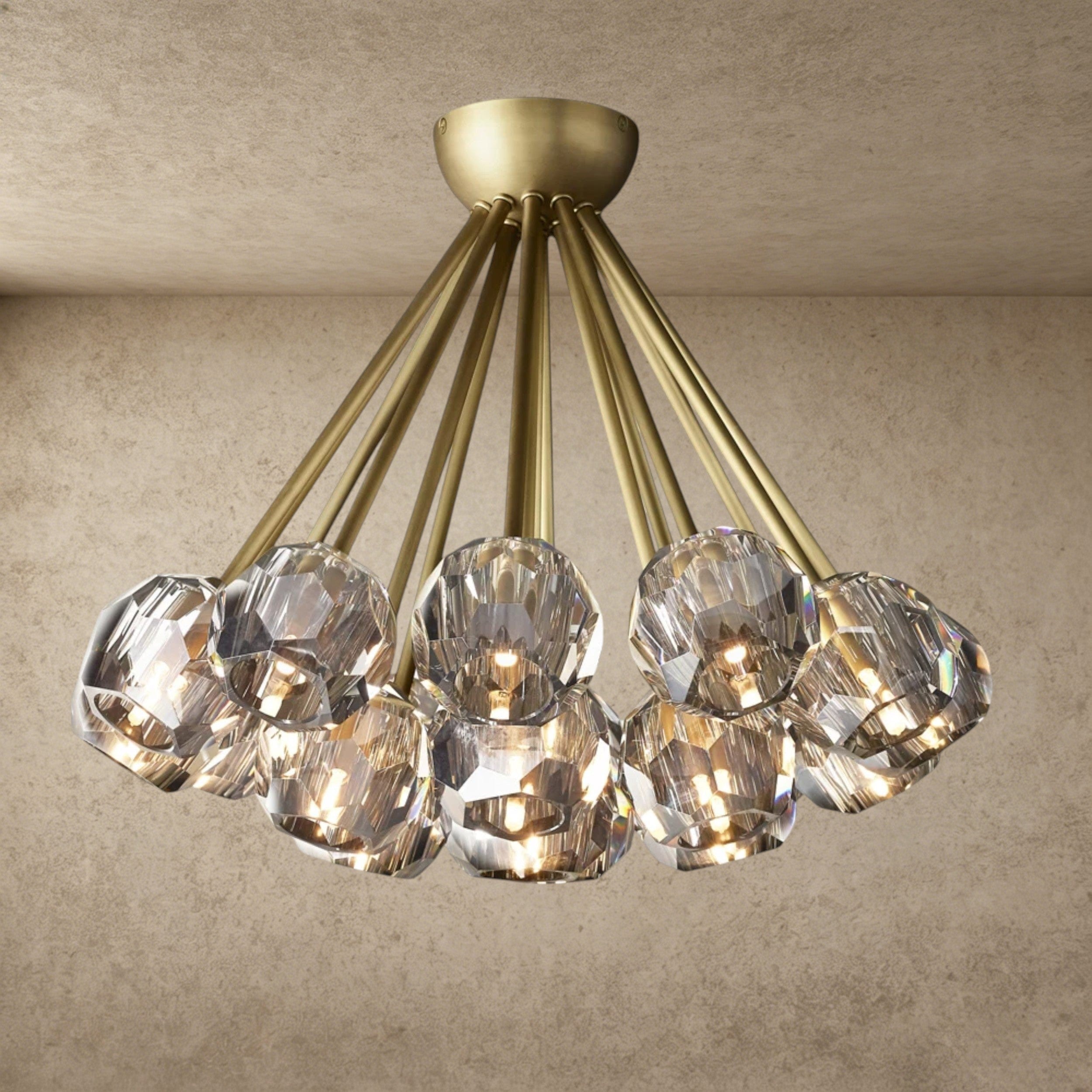 Smoke / Brass Boule De Clear/ Smoke Cristal Flushmount 24"