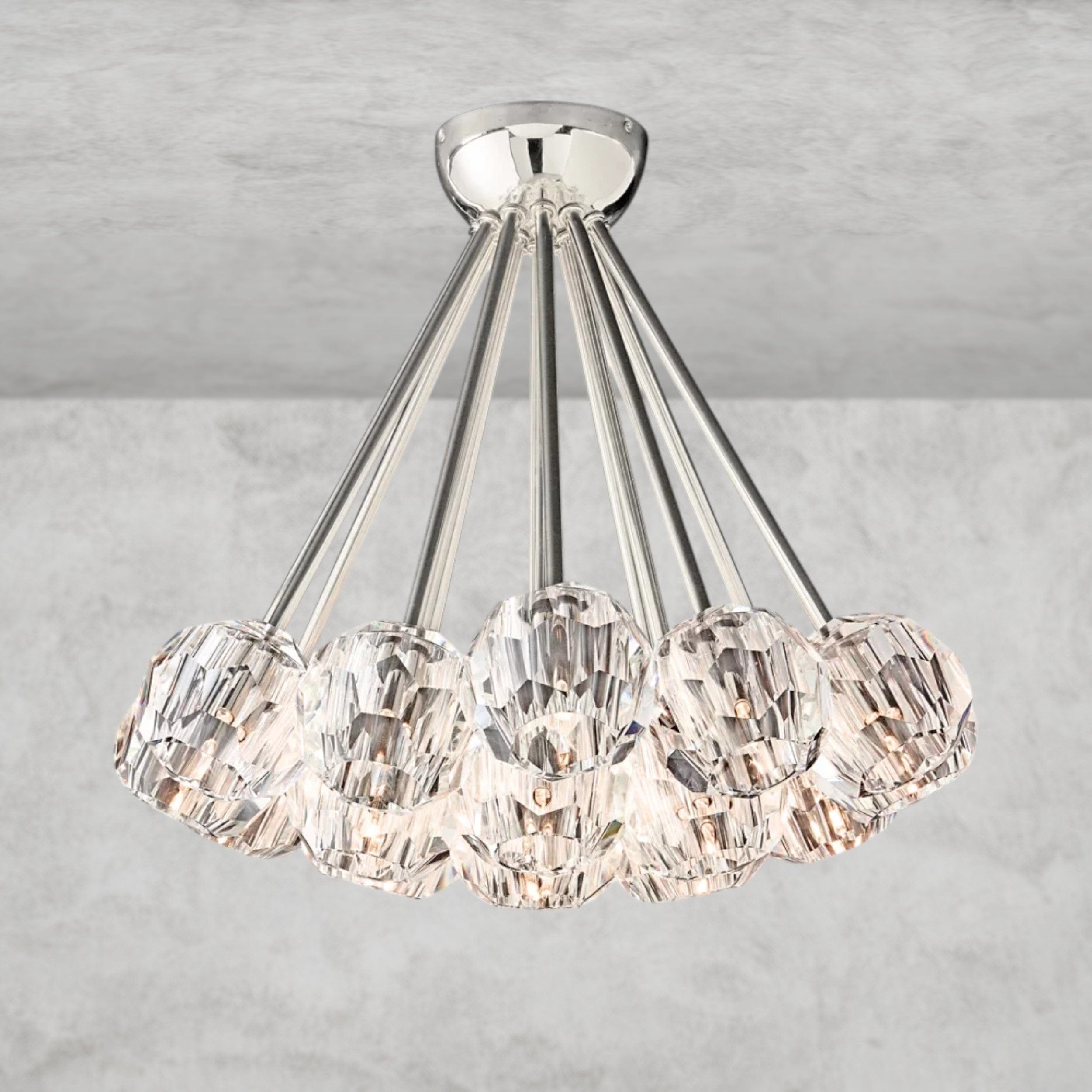 Clear / Nickle Boule De Clear/ Smoke Cristal Flushmount 24"