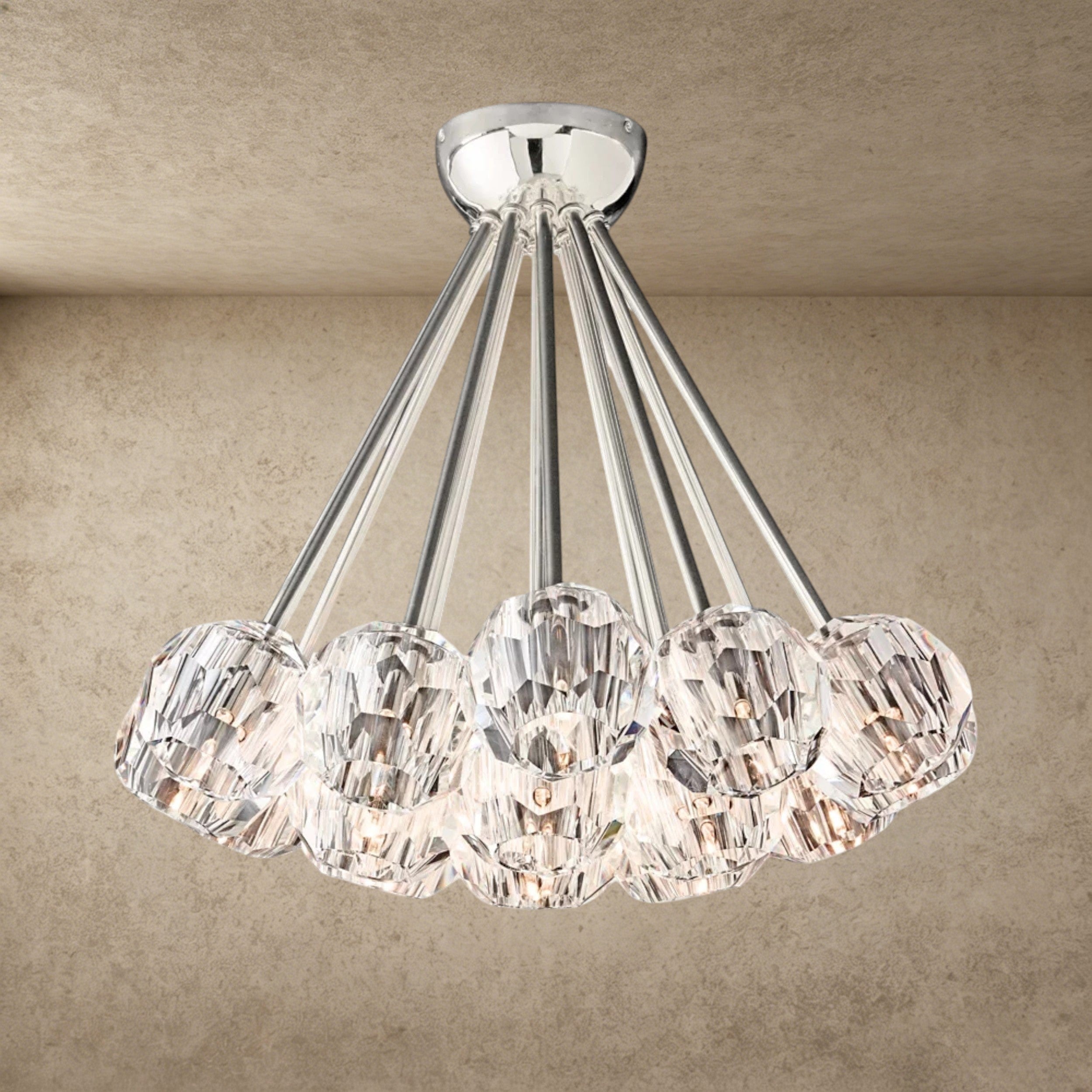 Clear / Nickle Boule De Clear/ Smoke Cristal Flushmount 24"