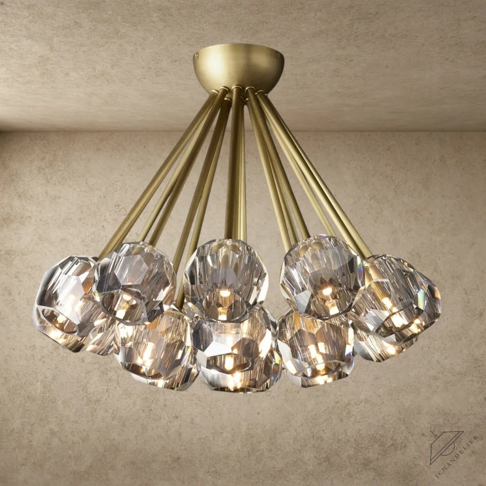 Smoke / Brass Boule De Clear/ Smoke Cristal Flushmount 24"