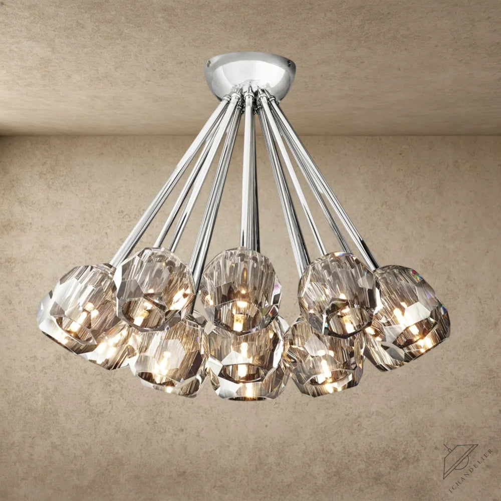 Smoke / Nickle Boule De Clear/ Smoke Cristal Flushmount 24"