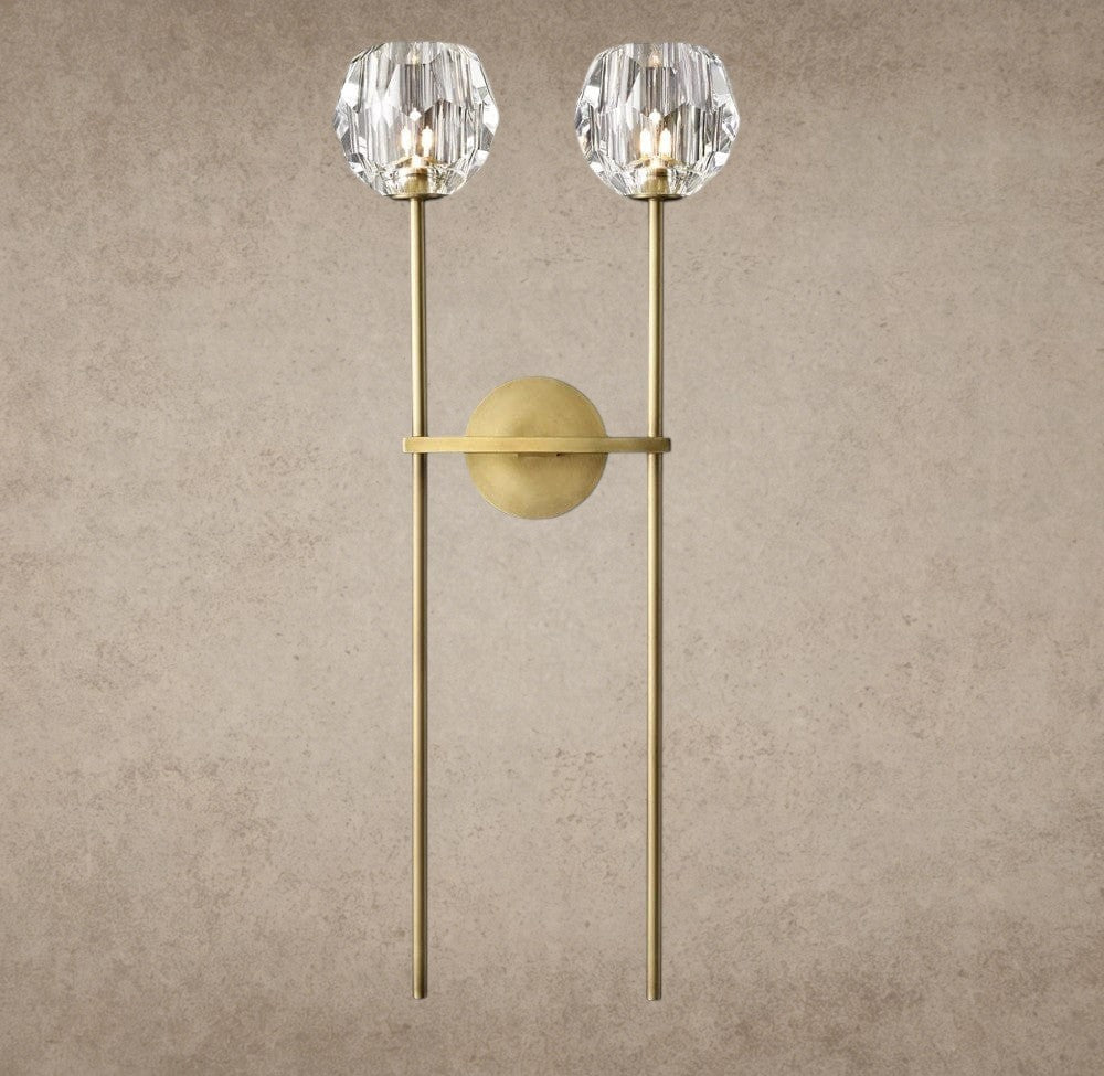 Brass Boule De Cristal Clear Glass Grand Double Sconce