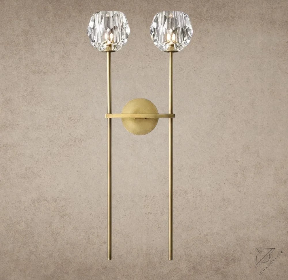 Brass Boule De Cristal Clear Glass Grand Double Sconce