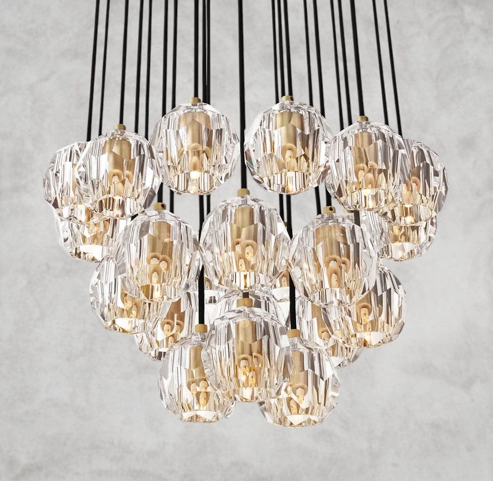 24" / Clear / Brass Boule De Cristal Clear/ Smoke Glass Round Cluster Chandelier 14", 19", 24", 30", 40"
