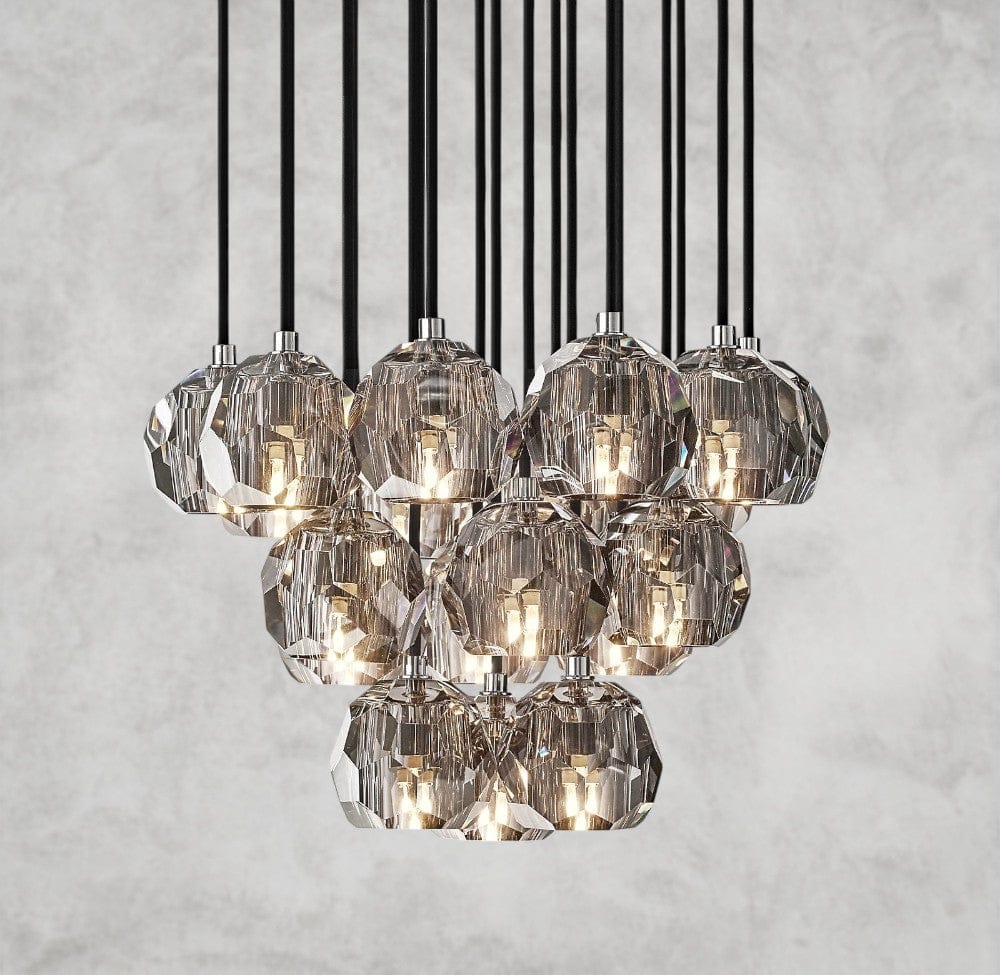 19" / Smoke / Nickle Boule De Cristal Clear/ Smoke Glass Round Cluster Chandelier 14", 19", 24", 30", 40"