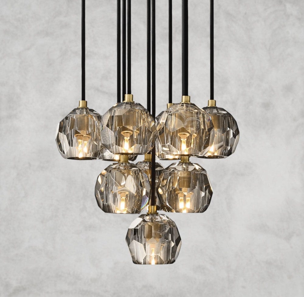 14" / Smoke / Brass Boule De Cristal Clear/ Smoke Glass Round Cluster Chandelier 14", 19", 24", 30", 40"