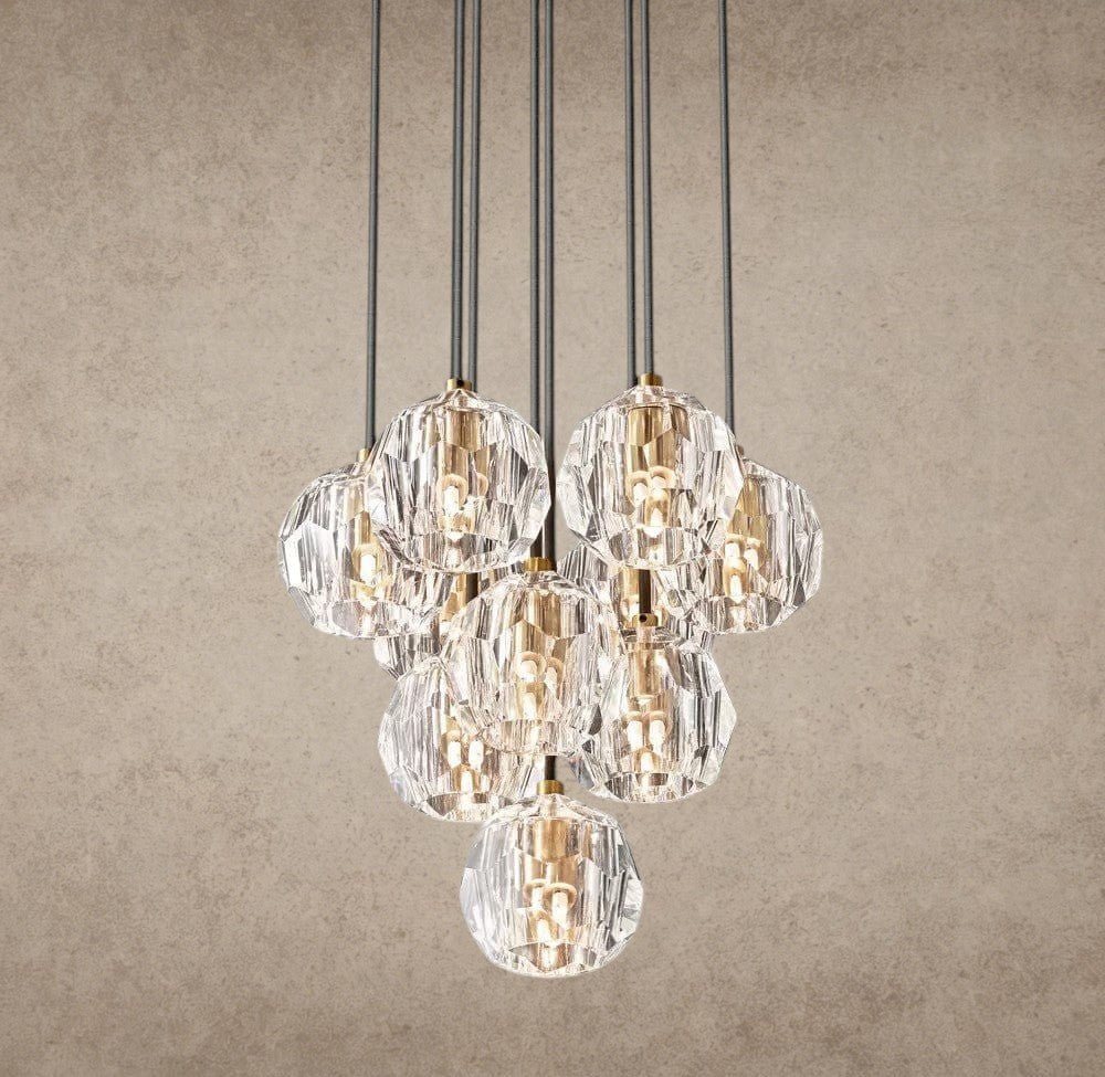 14" / Clear / Brass Boule De Cristal Clear/ Smoke Glass Round Cluster Chandelier 14", 19", 24", 30", 40"