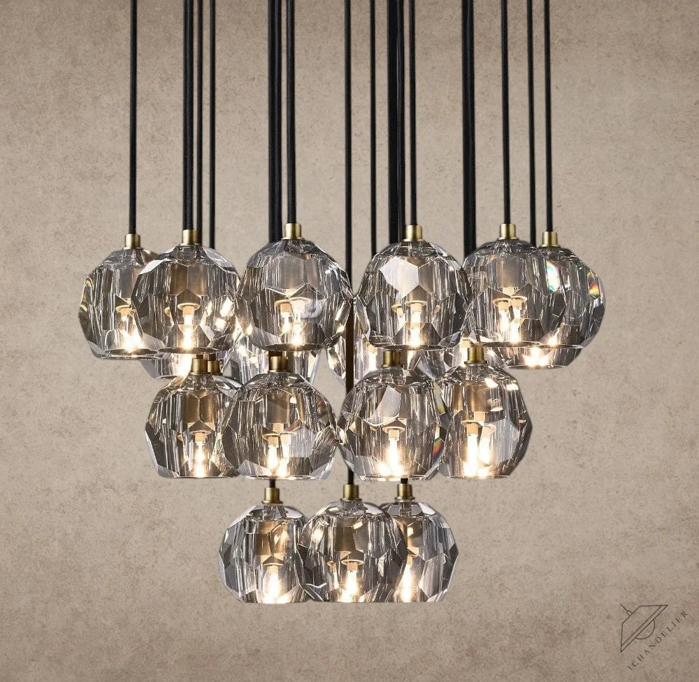 24" / Smoke / Brass Boule De Cristal Clear/ Smoke Glass Round Cluster Chandelier 14", 19", 24", 30", 40"